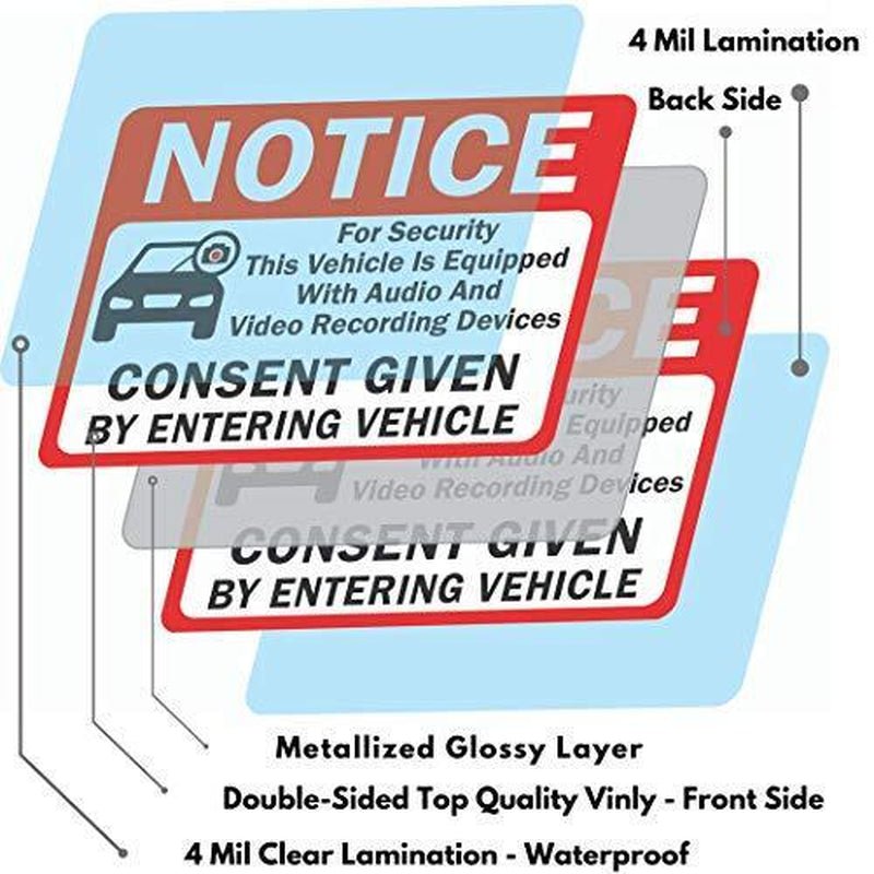 6-Pack Double Sided 3.5X2.5- Notice Vehicle Is Equipped with Audio and Vide