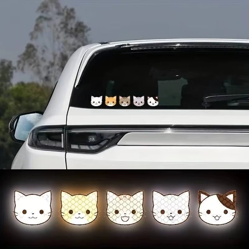 10Pcs Cartoon Cat Reflective Stickers for Electric Vehicle Decoration Scratch Blocking Decorative Stickers Cute Helmet Stickers