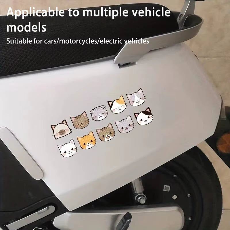 10Pcs Cartoon Cat Reflective Stickers for Electric Vehicle Decoration Scratch Blocking Decorative Stickers Cute Helmet Stickers