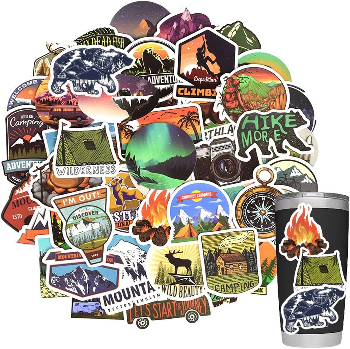 Stickers for Water Bottles Outdoor, Nature Stickers Camping Stickers Adventure Stickers for Yeti Stickers for Cooler Stickers and Decals Waterproof Vinyl Stickers for Teens Boys Kids,Girls 50Pcs