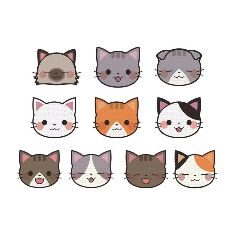 10Pcs Cartoon Cat Reflective Stickers for Electric Vehicle Decoration Scratch Blocking Decorative Stickers Cute Helmet Stickers