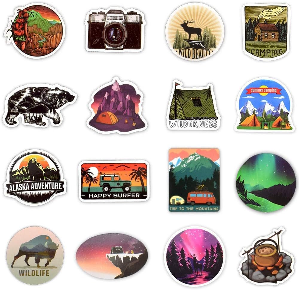 Stickers for Water Bottles Outdoor, Nature Stickers Camping Stickers Adventure Stickers for Yeti Stickers for Cooler Stickers and Decals Waterproof Vinyl Stickers for Teens Boys Kids,Girls 50Pcs