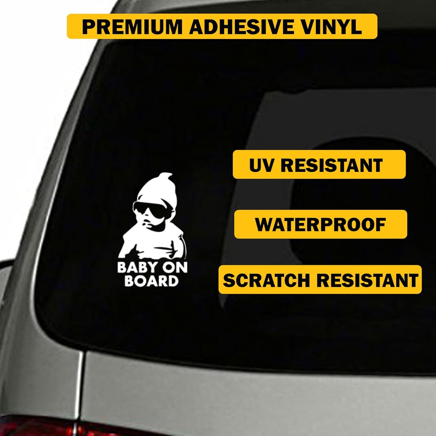 Baby on Board Sticker for Cars Funny Cute Safety Caution Decal Sign for Car Window and Bumper No Need for Magnet or Suction Cup - Carlos from the Hangover (2 Pack)