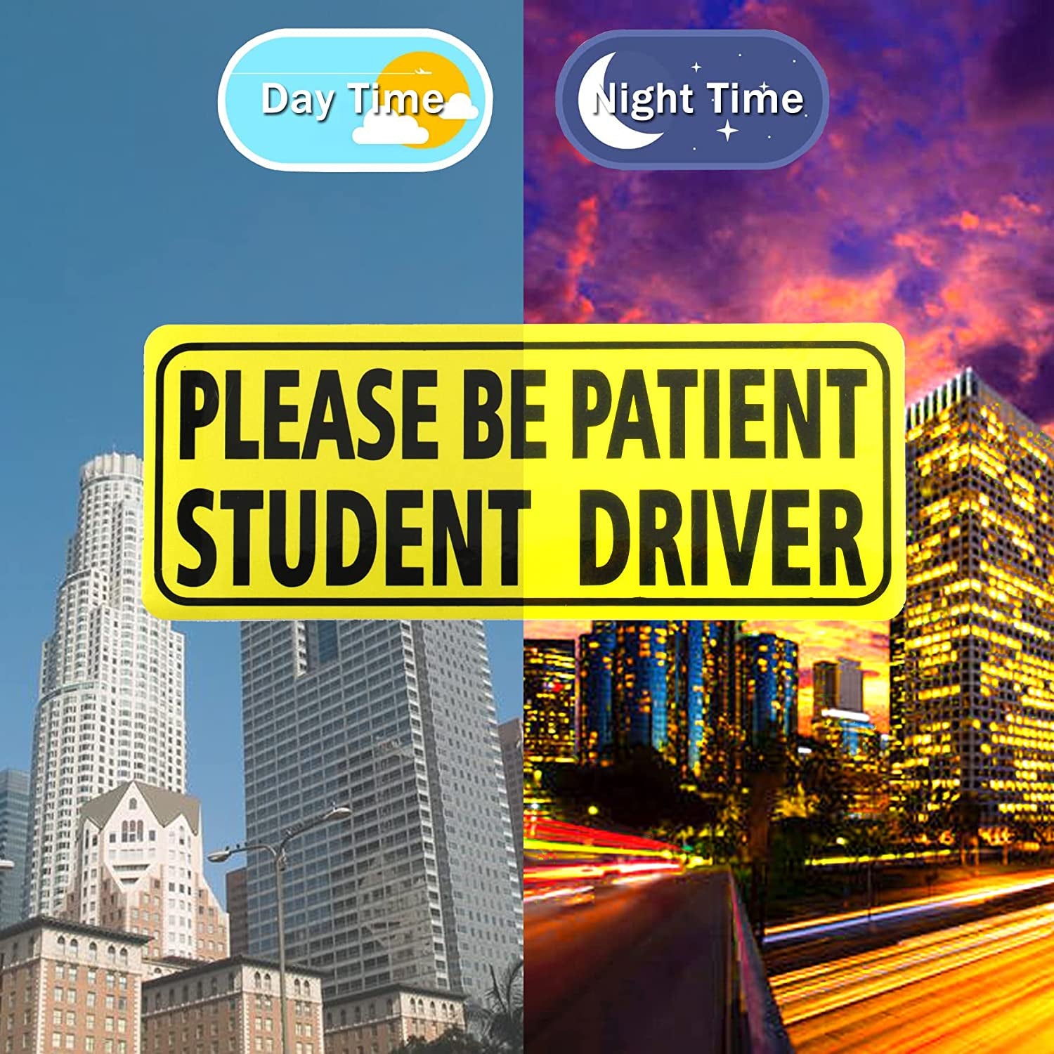 3Pcs Student Driver Magnet for Car, Please Be Patient Student Driver Magnet, New Drivers Sticker Safety Warning, Magnetic Reflective Rookie Driver Bumper Sticker (Black)