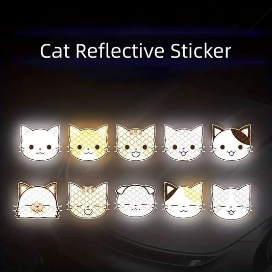 10Pcs Cartoon Cat Reflective Stickers for Electric Vehicle Decoration Scratch Blocking Decorative Stickers Cute Helmet Stickers