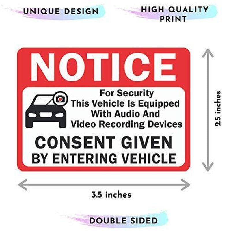 6-Pack Double Sided 3.5X2.5- Notice Vehicle Is Equipped with Audio and Vide